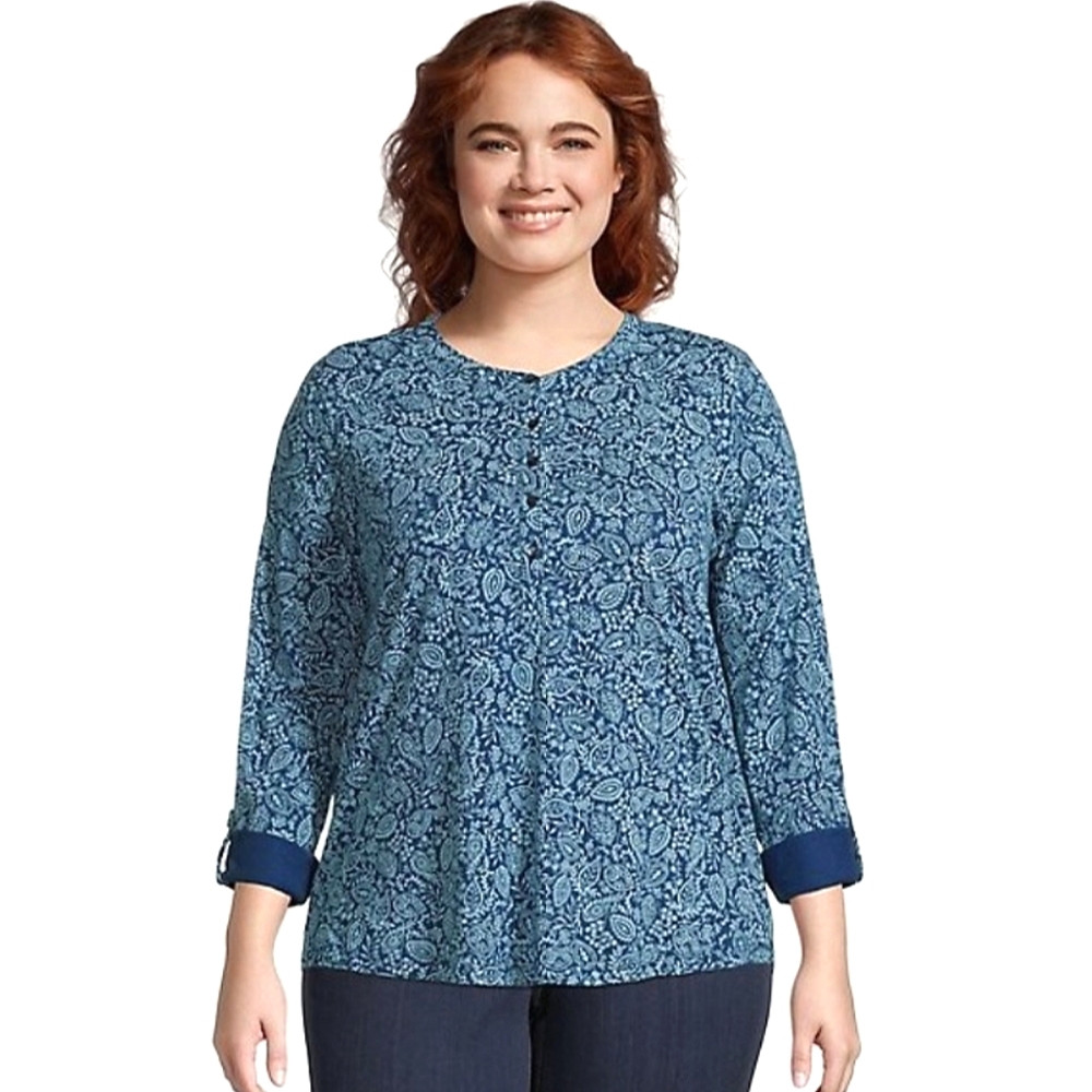 Style & Co 100% Cotton Printed Henley Top